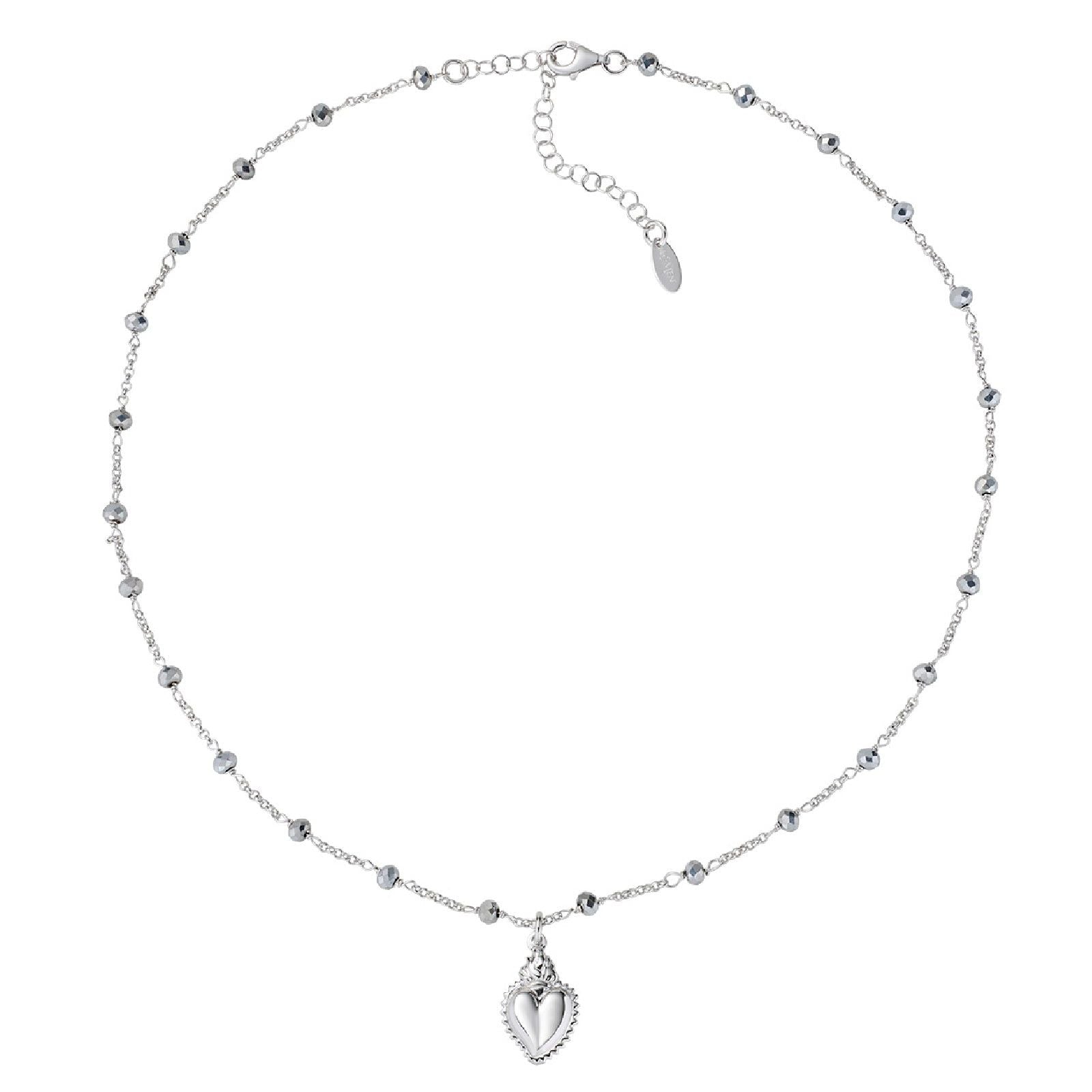 Collana donna Amen Sacro in argento con cuore sacro e cristalli grigi CLSCGBG-1