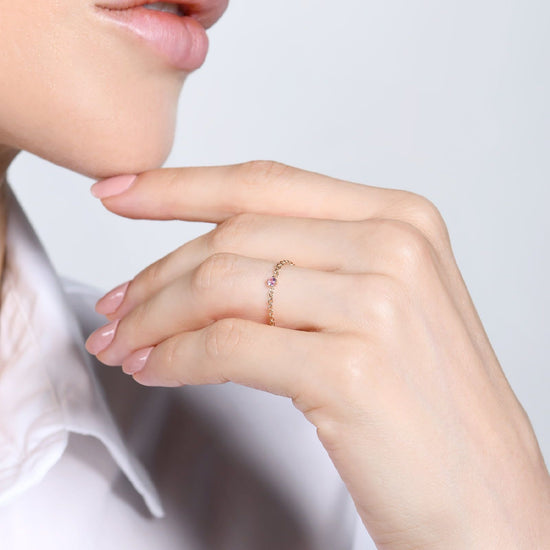 Anello solitario Burato Solitaire donna oro rosa catena morbida zaffiro rosa 0,05ct CM990-2