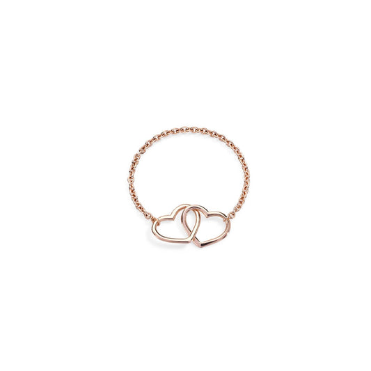 Anello Burato Con Amore donna oro rosa con catenina e cuori intrecciati CN284-1