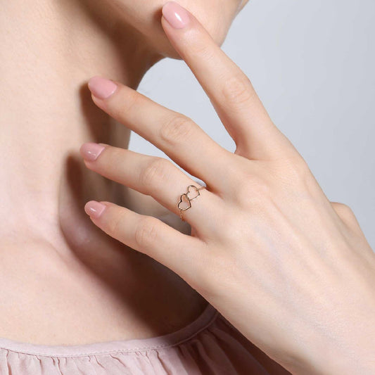 Anello Burato Con Amore donna oro rosa con catenina e cuori intrecciati CN284-2