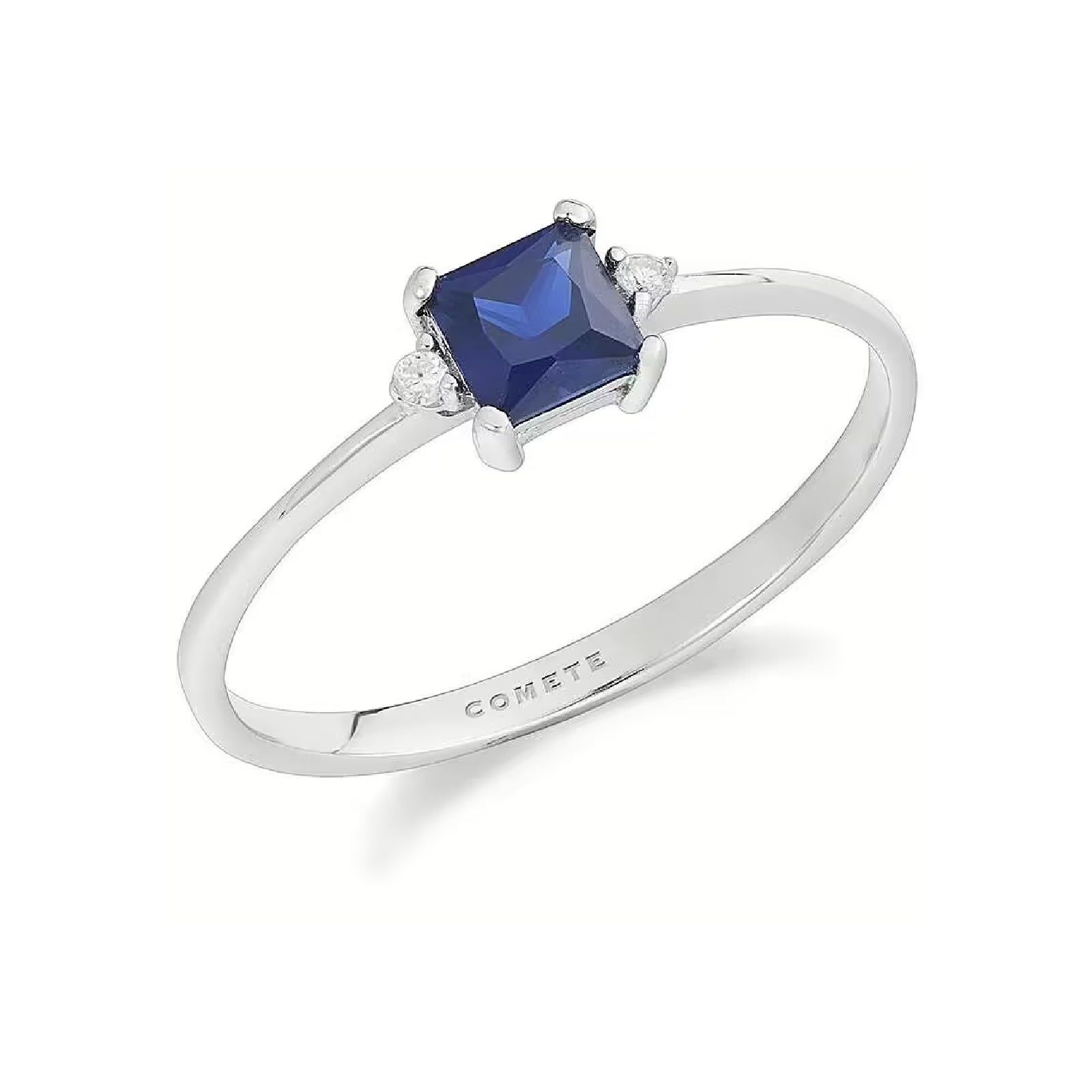 Anello Comete in oro bianco 18kt e diamante 0,02ct zaffiro blu