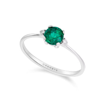 Anello solitario Comete in oro bianco con diamanti smeraldo SU MISURA