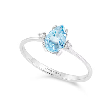 Anello Comete in oro bianco diamanti e topazio goccia SU MISURA