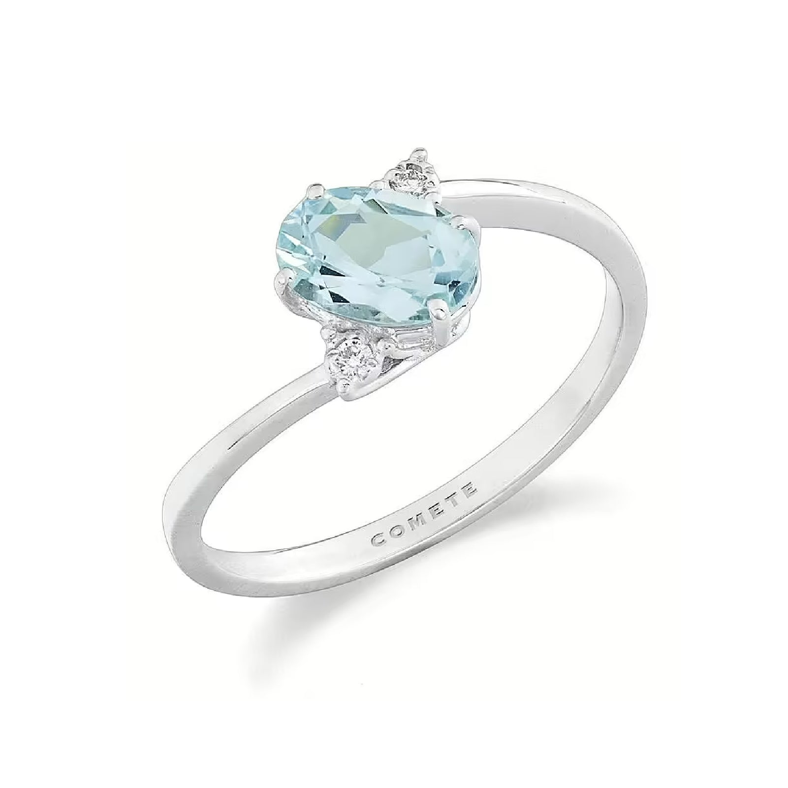 Anello Comete in oro bianco 18kt con diamanti e acquamarina SU MISURA
