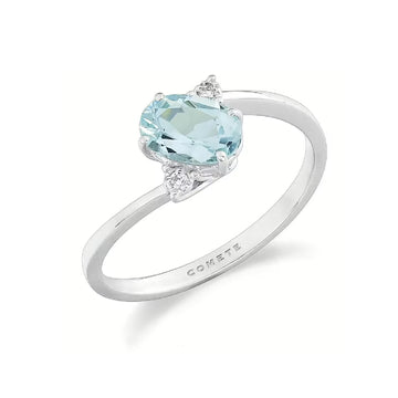 Anello Comete in oro bianco 18kt con diamanti e acquamarina SU MISURA