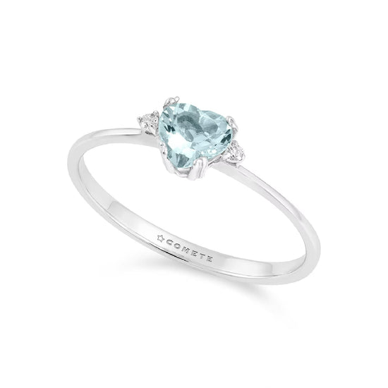 Anello Comete in oro bianco diamanti e acquamarina cuore SU MISURA