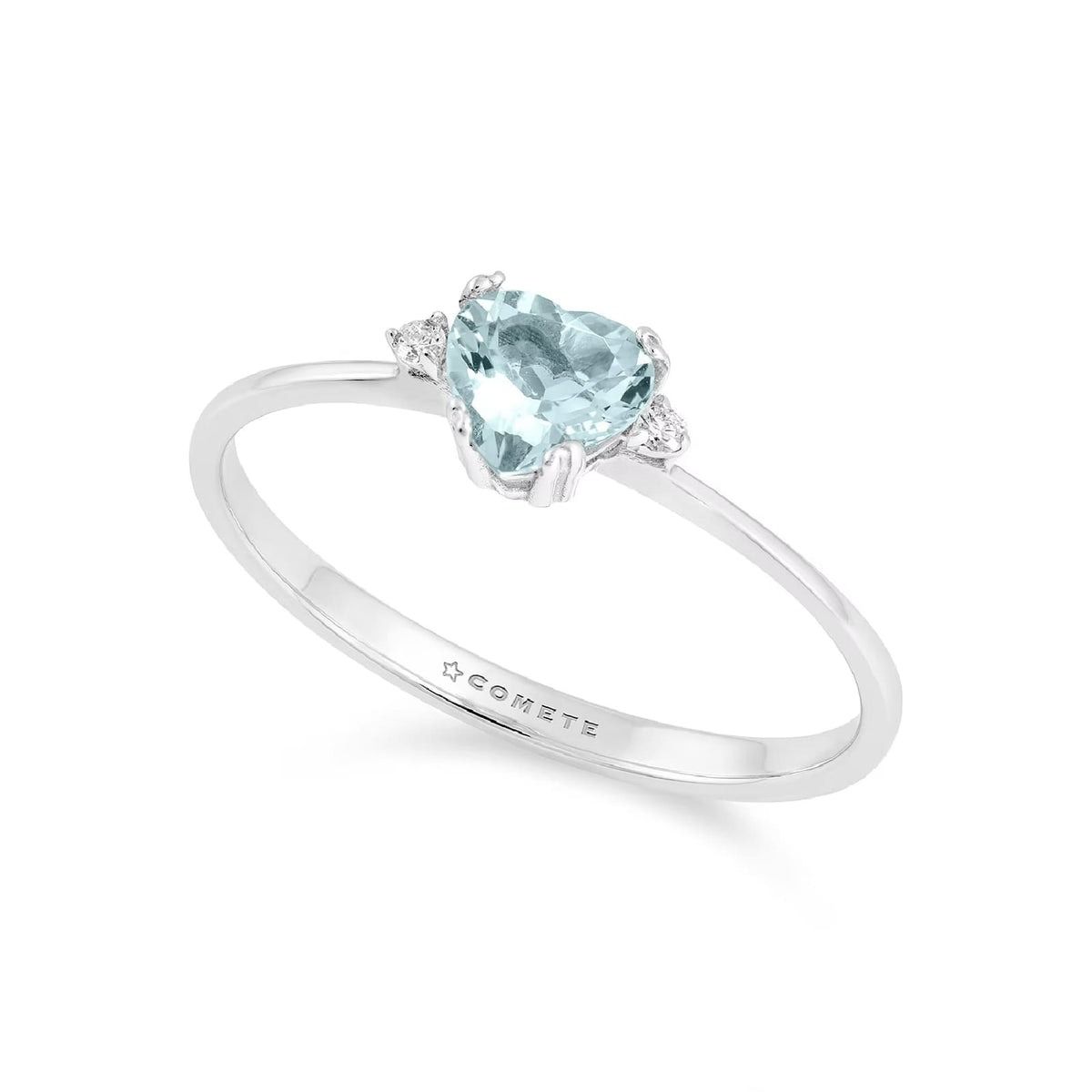 Anello Comete in oro bianco diamanti e acquamarina cuore SU MISURA