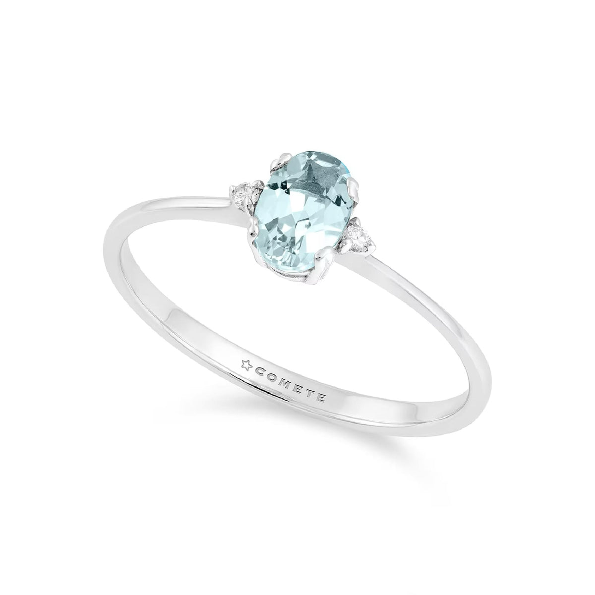 Anello Comete in oro bianco con diamanti e acquamarina SU MISURA