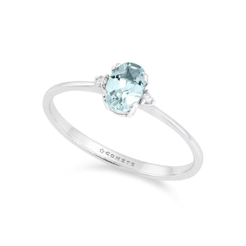Anello Comete in oro bianco con diamanti e acquamarina SU MISURA