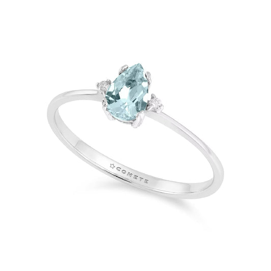 Anello Comete in oro bianco diamanti e acquamarina goccia SU MISURA