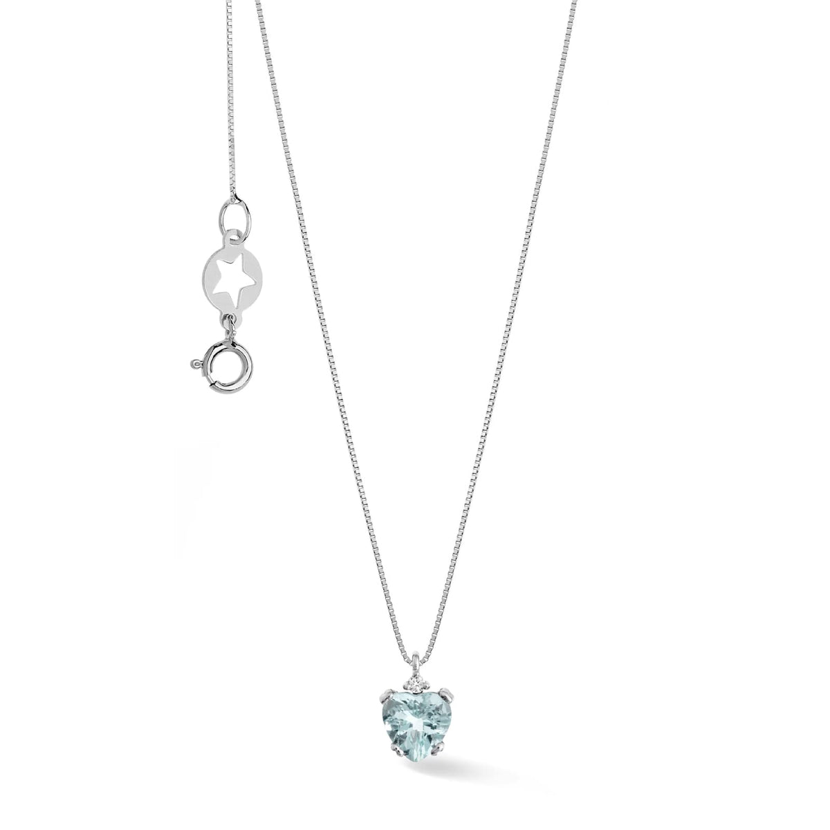 Collana Comete in oro bianco diamanti e acquamarina cuore MISURA UNICA