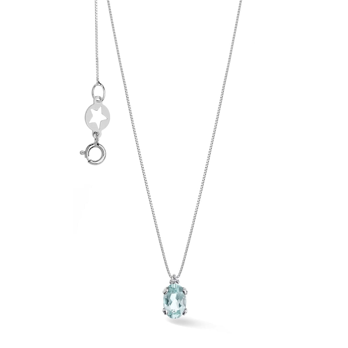 Collana Comete in oro bianco con diamanti e acquamarina MISURA UNICA