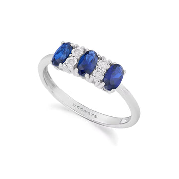 Anello trilogy Comete con diamanti bianchi e zaffiri blu 0,75ct SU MISURA