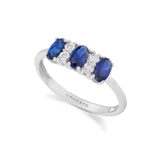 Anello trilogy Comete con diamanti bianchi e zaffiri blu 0,75ct SU MISURA