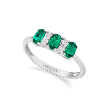 Anello trilogy Comete con diamanti bianchi e smeraldi 0,54ct SU MISURA