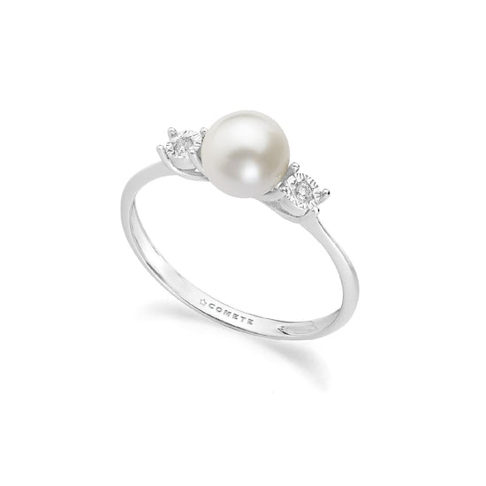 Anello Comete in oro bianco diamanti 0,03ct e perla coltivata 13