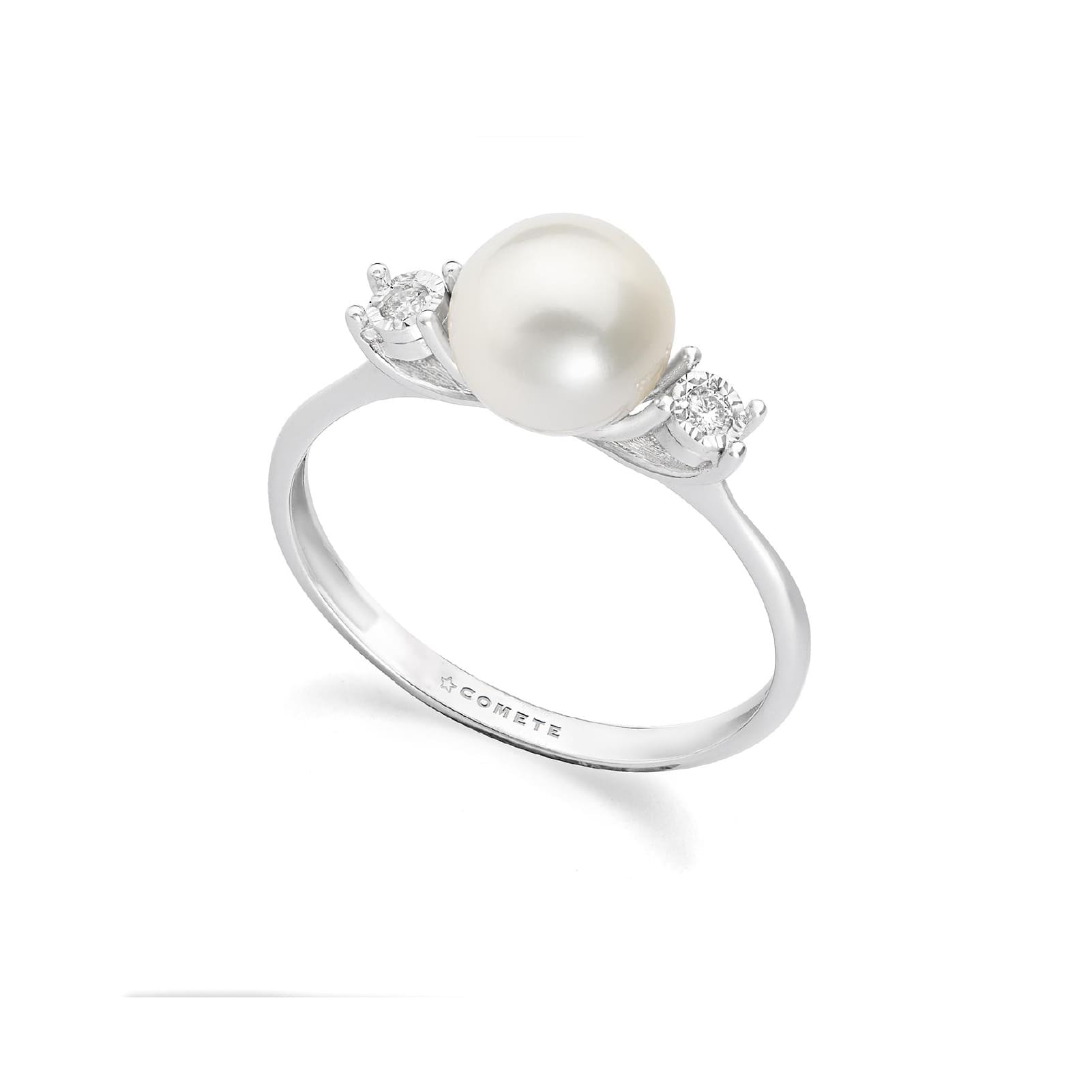 Anello Comete in oro bianco diamanti 0,04ct e perla coltivata 13