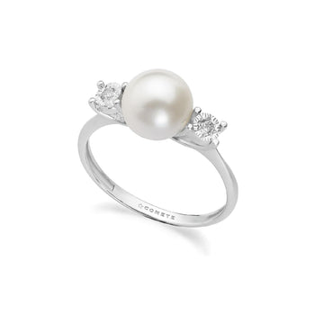 Anello Comete oro bianco diamanti 0,045 ct e perla coltivata 13