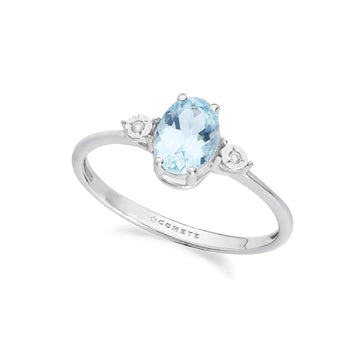 Anello Comete oro bianco diamanti 0,015 ct acquamarina ovale 13
