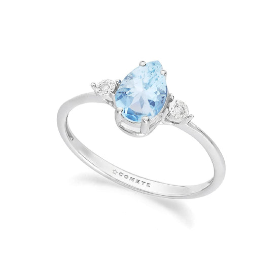Anello Comete oro bianco diamanti 0,015 ct acquamarina goccia 13