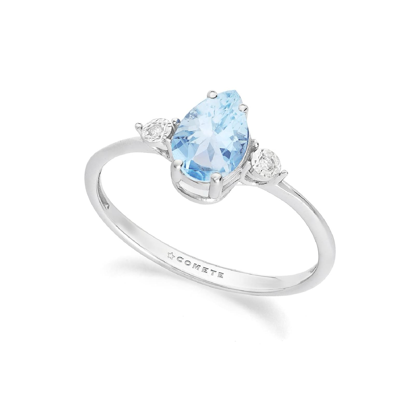 Anello Comete oro bianco diamanti 0,015 ct acquamarina goccia 13