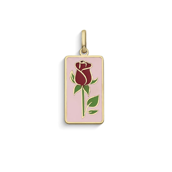 Ciondolo Comete Stella bag in oro giallo con fiore rosa MISURA UNICA