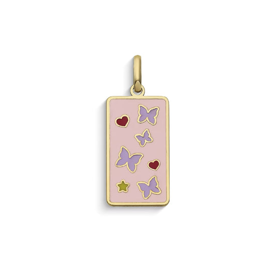 Ciondolo Comete Stella bag in oro giallo con farfalle viola MISURA UNICA