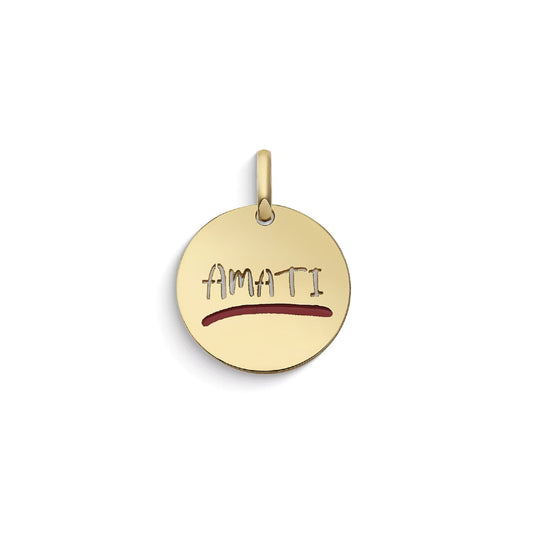 Ciondolo Comete Stella bag in oro con cuore e scritta Amati MISURA UNICA