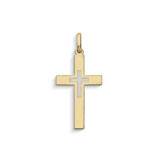 Ciondolo Comete Stella bag in oro giallo con croce bianca MISURA UNICA