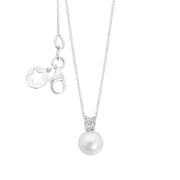 Collana Comete oro bianco diamante 0,015 ct e perla coltivata MISURA UNICA