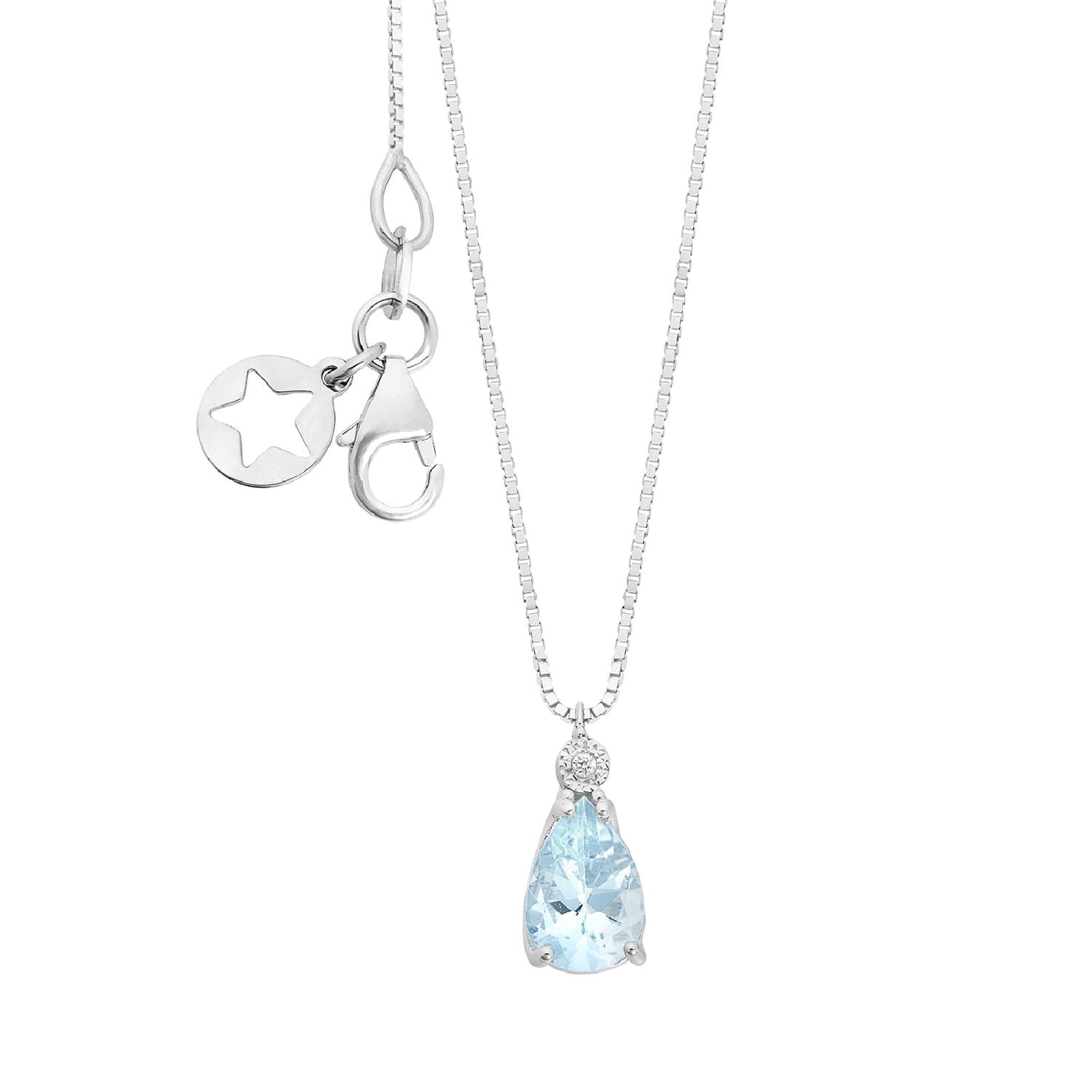 Collana Comete in oro bianco diamante e acquamarina goccia MISURA UNICA