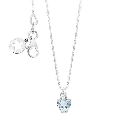 Collana Comete in oro bianco diamante e cuore acquamarina MISURA UNICA