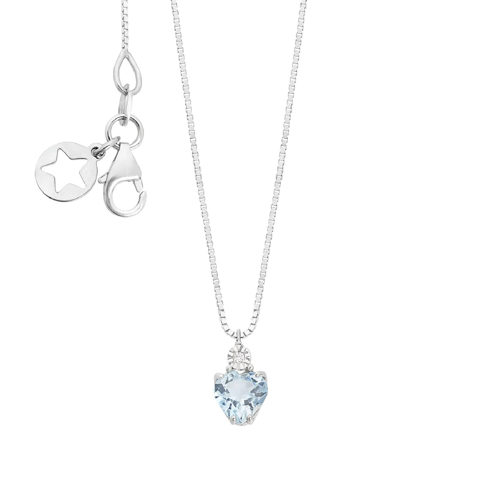 Collana Comete in oro bianco diamante e cuore acquamarina MISURA UNICA