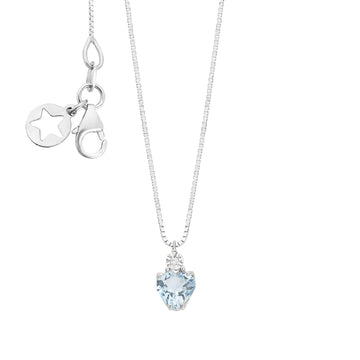 Collana Comete in oro bianco diamante e cuore acquamarina MISURA UNICA