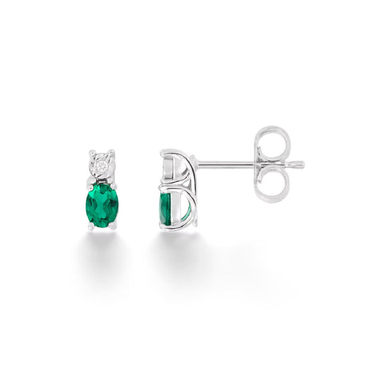 Orecchini a lobo Comete in oro bianco con smeraldi 0,24ct MISURA UNICA