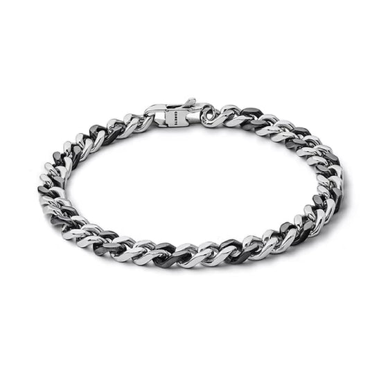 Bracciale catena uomo Comete in acciaio rodiato e nero Regolabile 19-21 cm