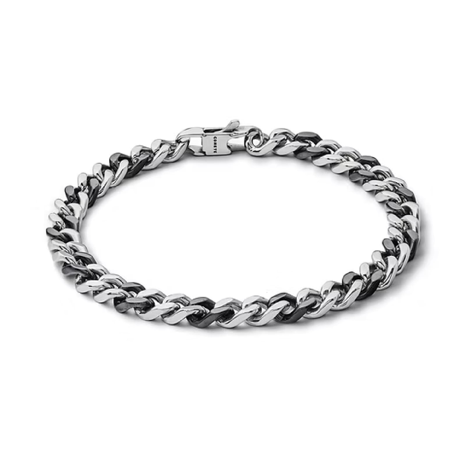Bracciale catena uomo Comete in acciaio rodiato e nero Regolabile 19-21 cm