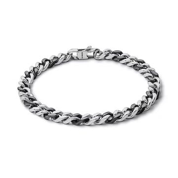 Bracciale catena uomo Comete in acciaio rodiato e nero Regolabile 19-21 cm