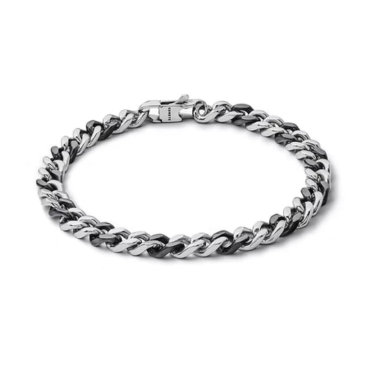 Bracciale catena uomo Comete in acciaio rodiato e nero Regolabile 19-21 cm