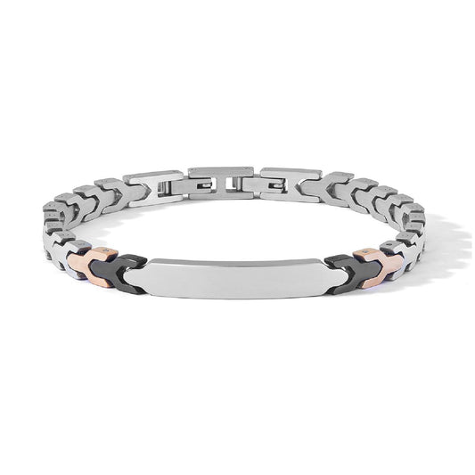 Bracciale catena Comete in acciaio con pvd nero e rosé 20 cm