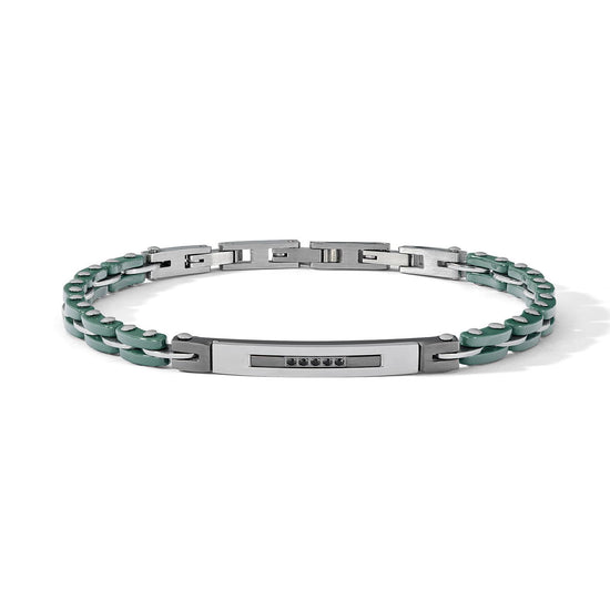 Bracciale Comete in acciaio pvd nero ceramica e zirconi 20 cm