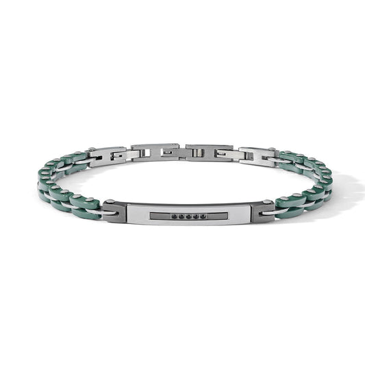 Bracciale Comete in acciaio pvd nero ceramica e zirconi 20 cm