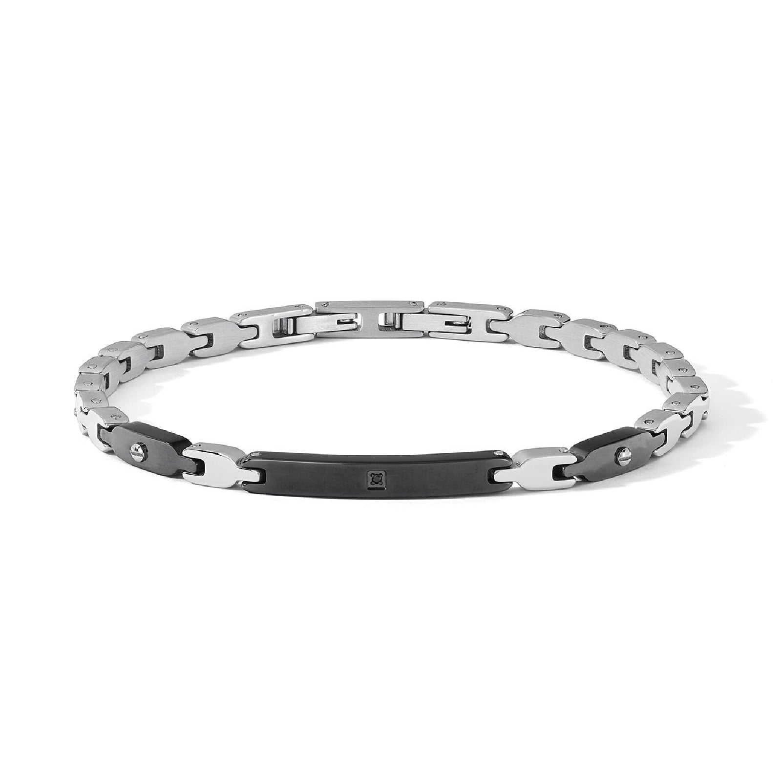 Bracciale catena Comete in acciaio con pvd e zircone nero 20 cm