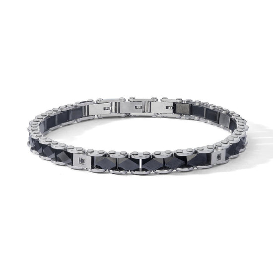 Bracciale Comete in acciaio con ceramica e zirconi neri 20 cm