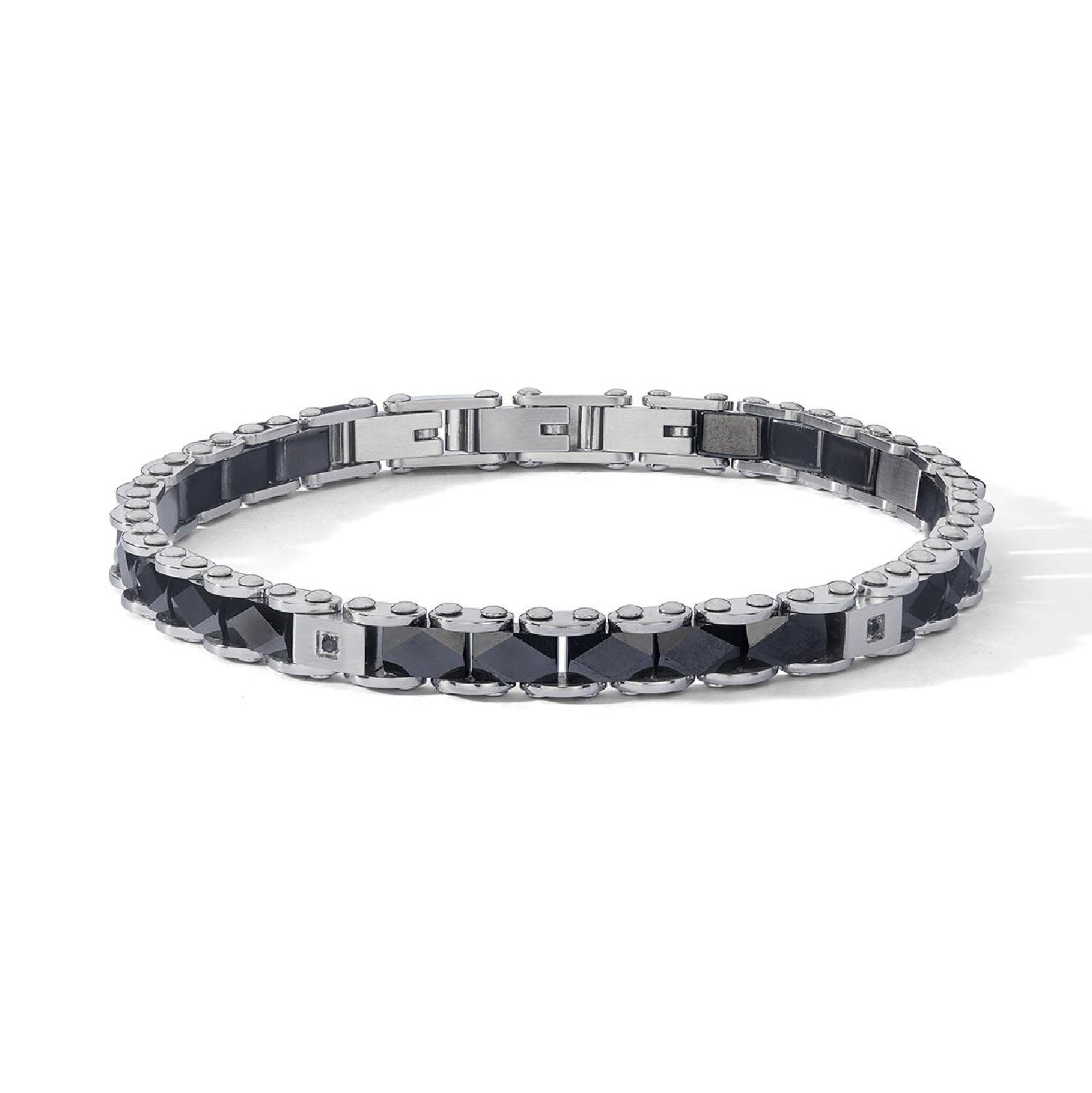 Bracciale Comete in acciaio con ceramica e zirconi neri 20 cm