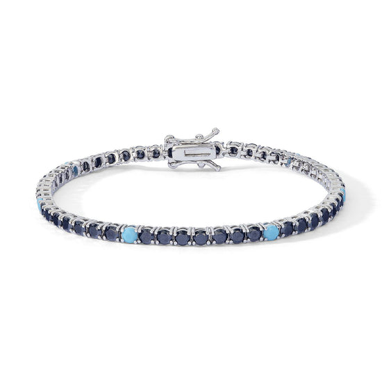 Bracciale Comete in argento con zirconi neri e turchesi 19 cm