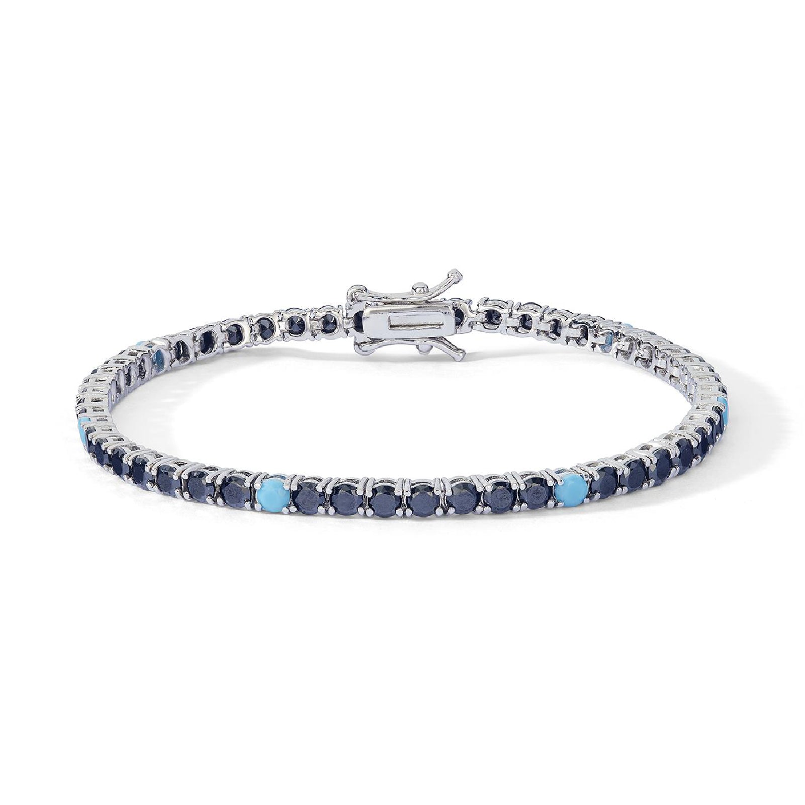 Bracciale Comete in argento con zirconi neri e turchesi 19 cm