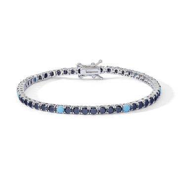 Bracciale Comete in argento con zirconi neri e turchesi 19 cm