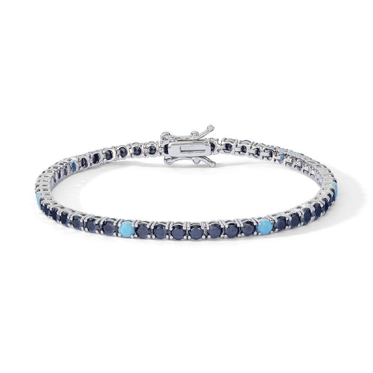 Bracciale Comete in argento con zirconi neri e turchesi 19 cm