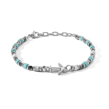 Bracciale uomo Comete in acciaio turchese aulite ed ematite